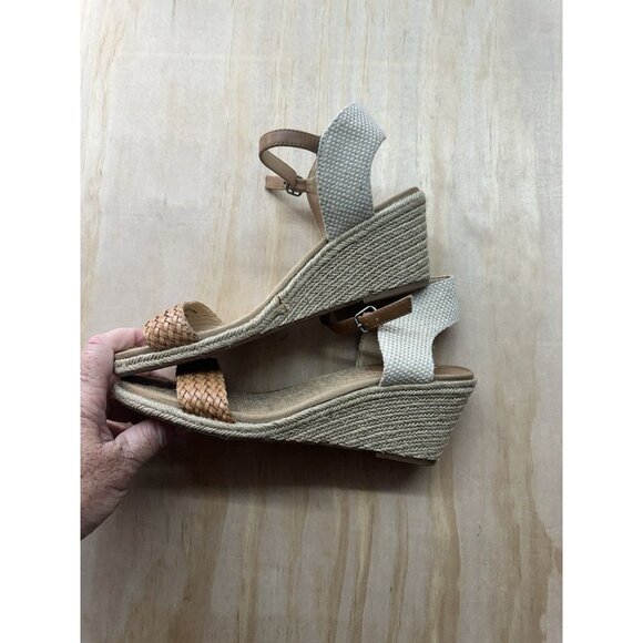 Lucky Brand Wedge Jute Heels Womens 9.5 Tan Leather Strap Open Toe Boho Natural - Picture 4 of 5